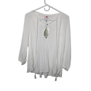 Hester & Orchard Pleated Peasant Style Long Sleeve Top Size Medium Cream